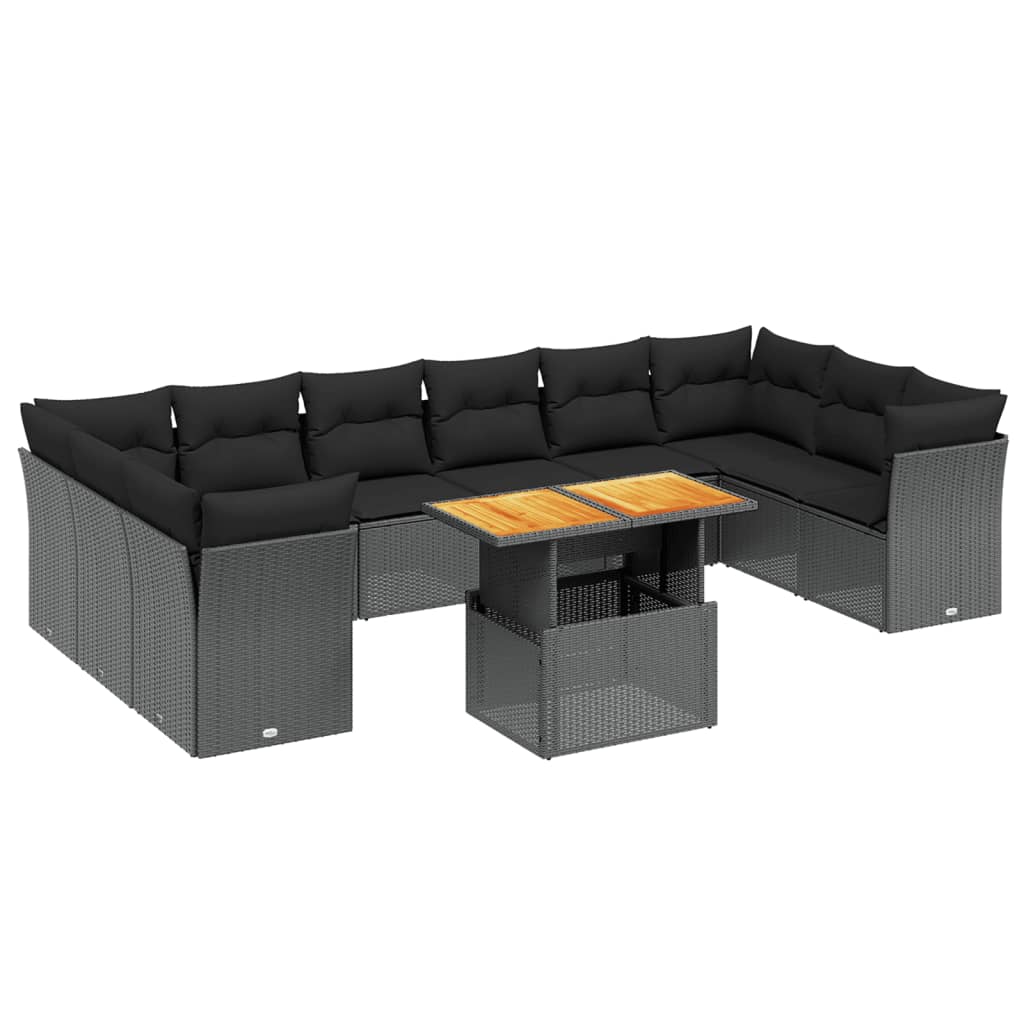 11-delige Loungeset met kussens poly rattan zwart is nu te koop bij PeponiXL, paradijselijk wonen!