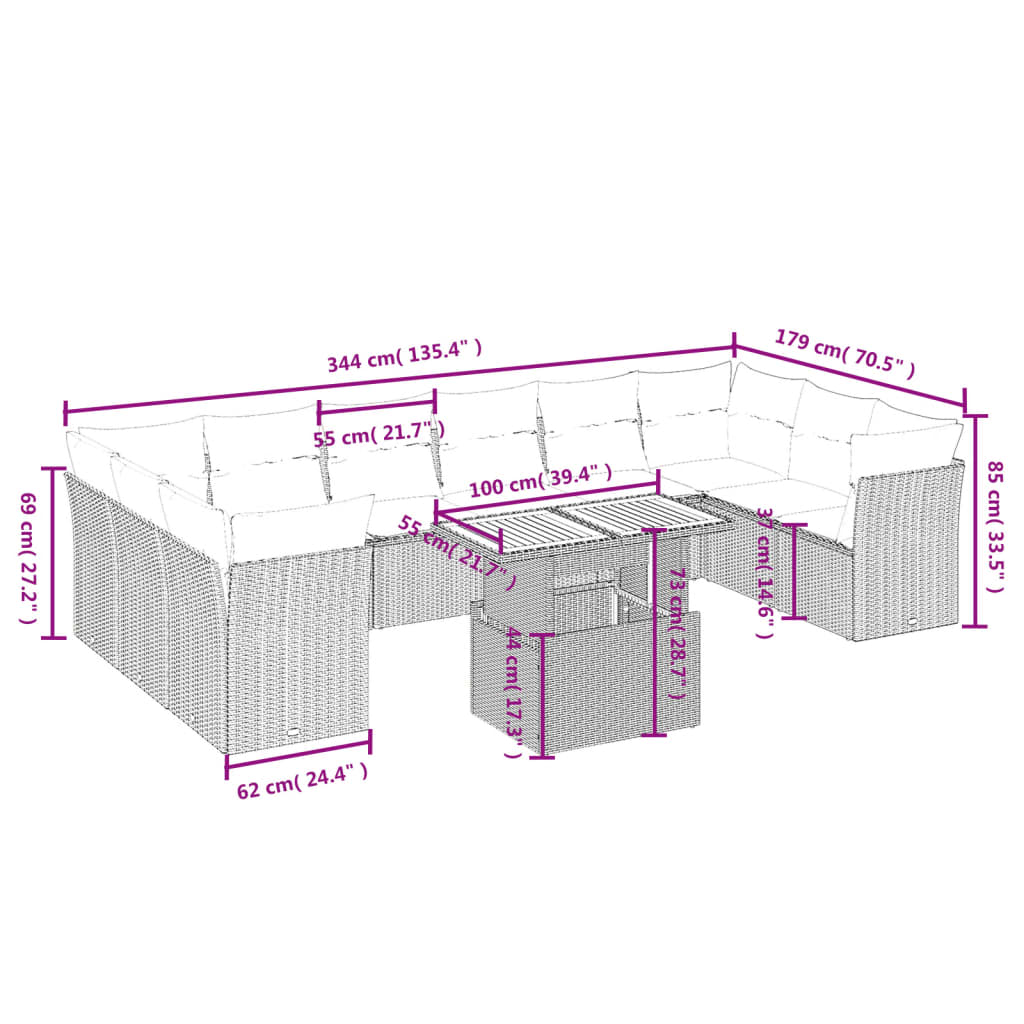 11-delige Loungeset met kussens poly rattan zwart is nu te koop bij PeponiXL, paradijselijk wonen!