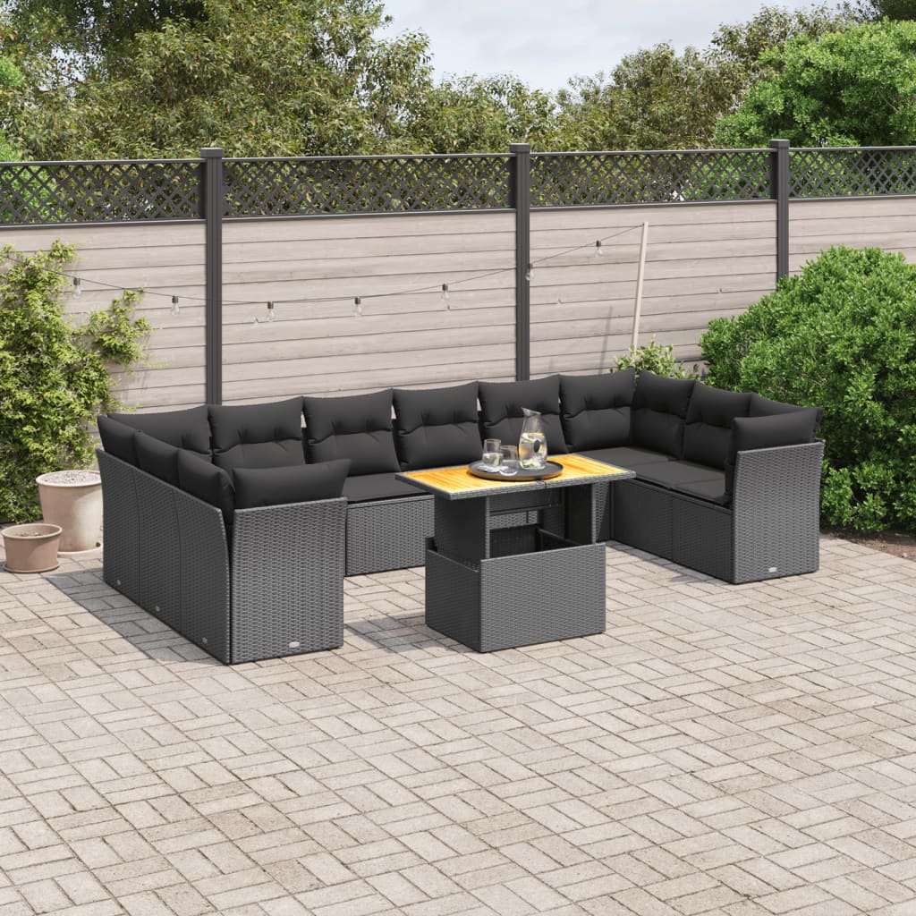 11-delige Loungeset met kussens poly rattan zwart is nu te koop bij PeponiXL, paradijselijk wonen!