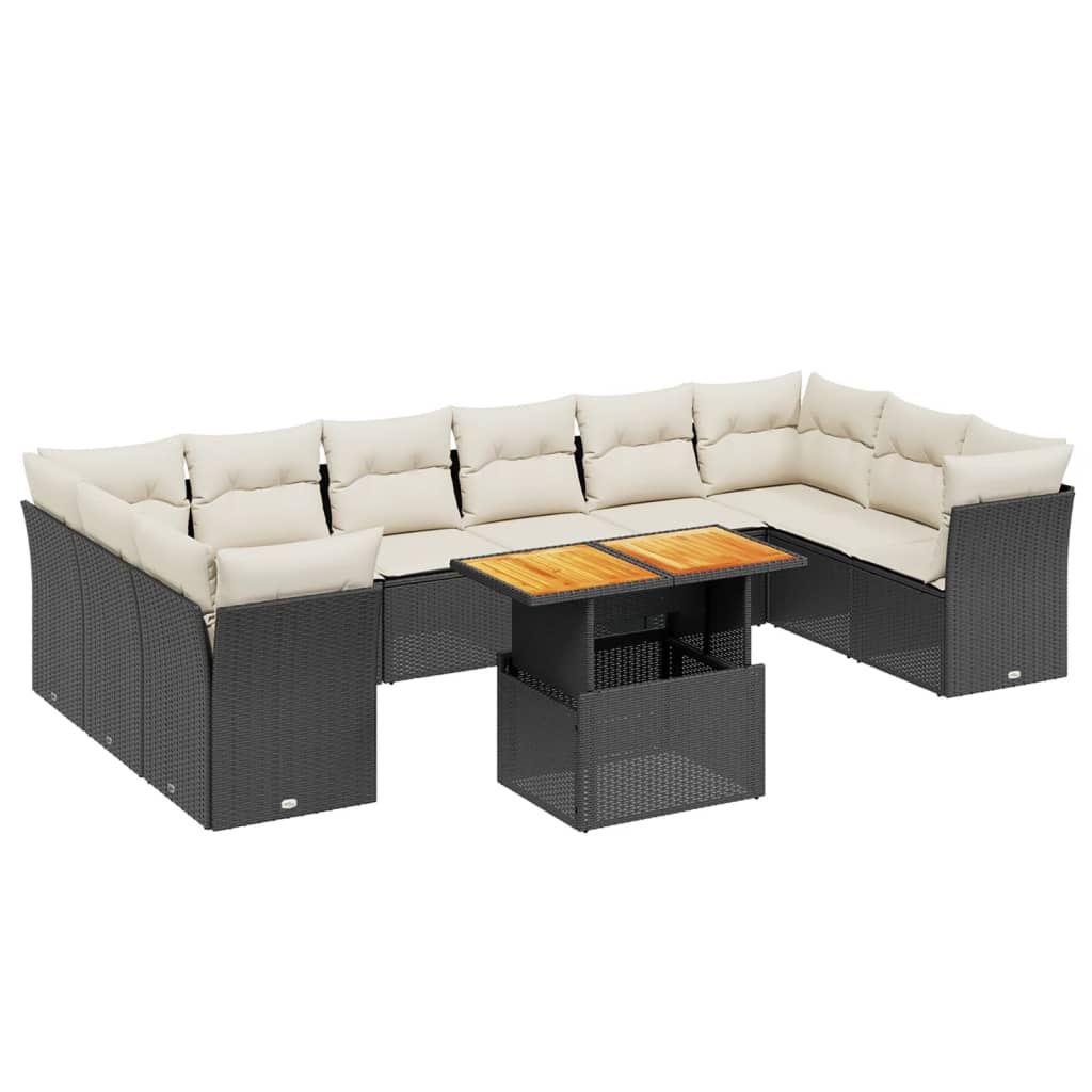 11-delige Loungeset met kussens poly rattan zwart is nu te koop bij PeponiXL, paradijselijk wonen!