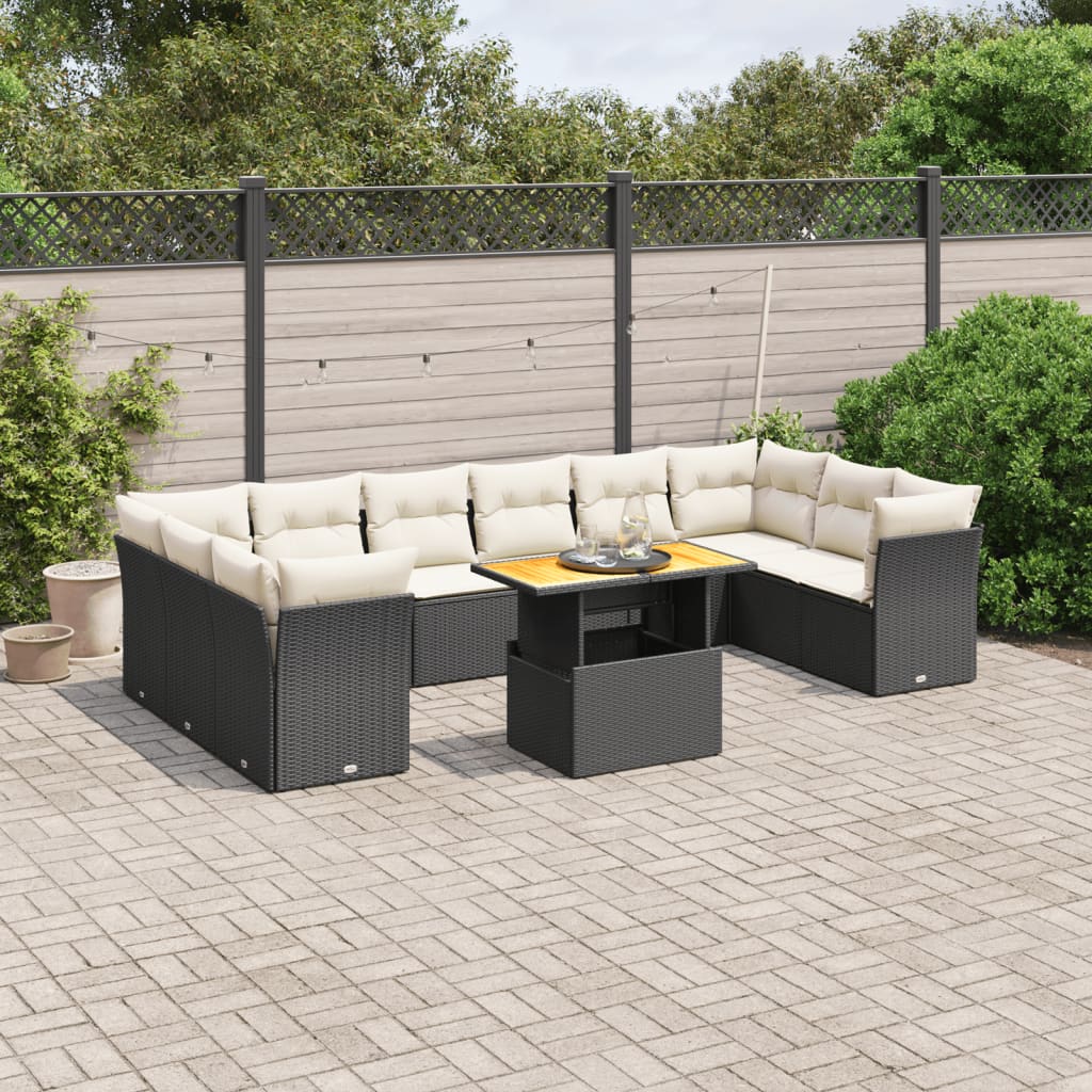 11-delige Loungeset met kussens poly rattan zwart is nu te koop bij PeponiXL, paradijselijk wonen!