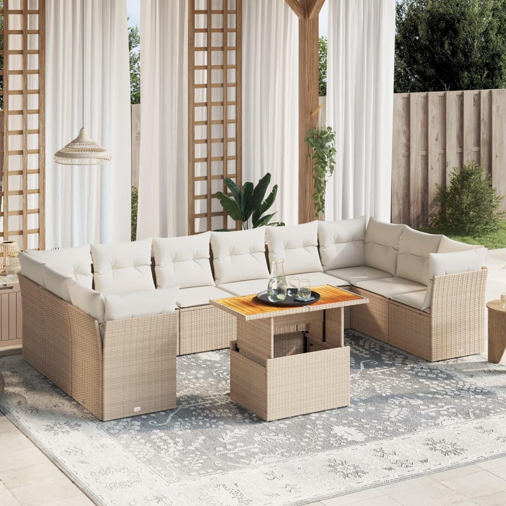 11-delige Tuinset met kussens poly rattan beige is nu te koop bij PeponiXL, paradijselijk wonen!