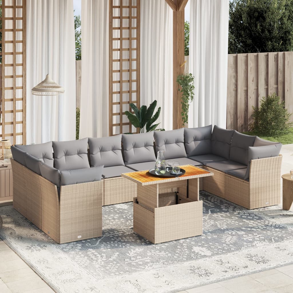 11-delige Tuinset met kussens poly rattan beige is nu te koop bij PeponiXL, paradijselijk wonen!