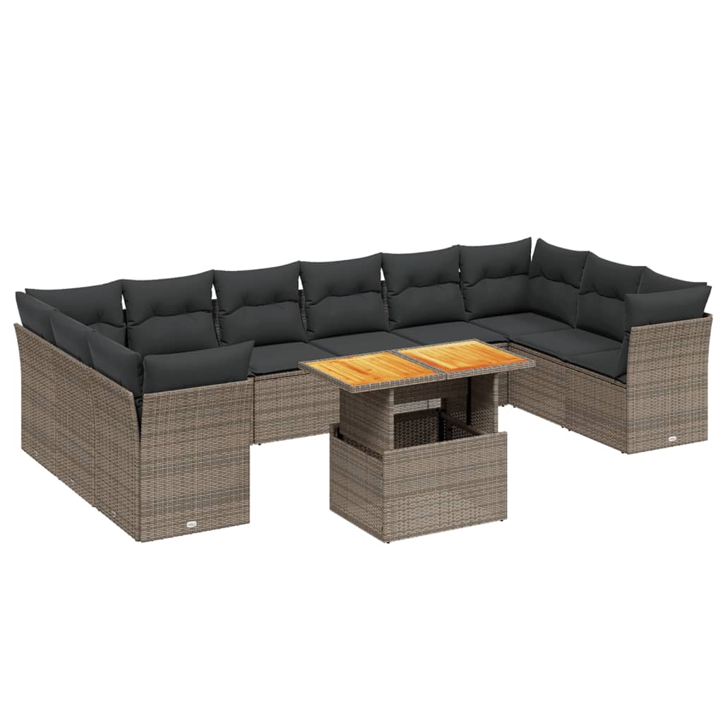 11-delige Loungeset met kussens poly rattan grijs is nu te koop bij PeponiXL, paradijselijk wonen!