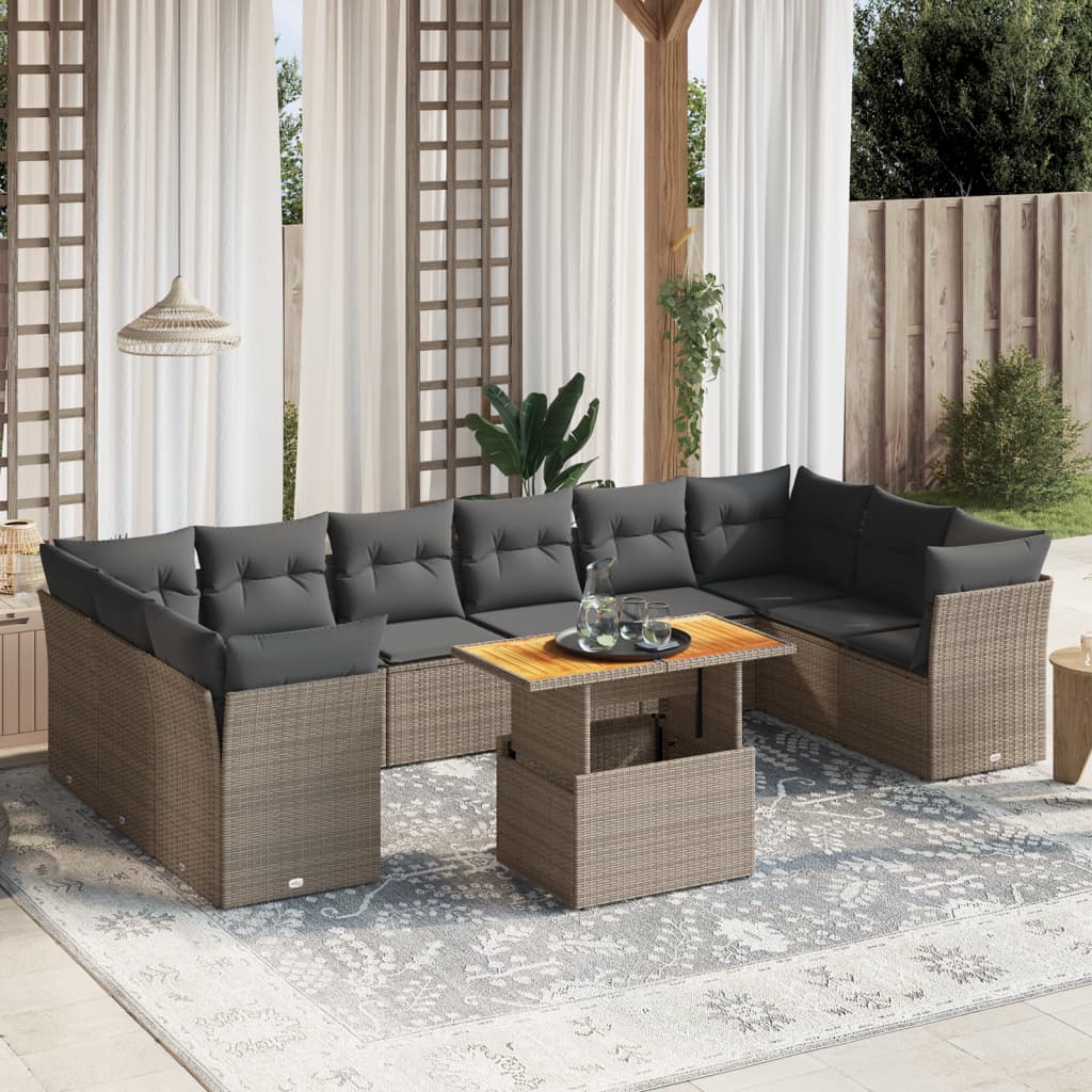 11-delige Loungeset met kussens poly rattan grijs is nu te koop bij PeponiXL, paradijselijk wonen!