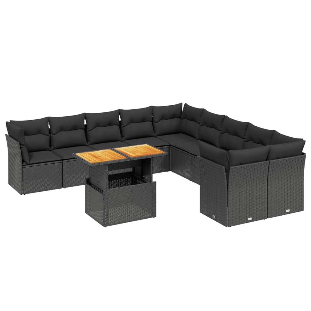 11-delige Loungeset met kussens poly rattan zwart is nu te koop bij PeponiXL, paradijselijk wonen!