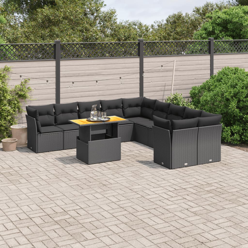 11-delige Loungeset met kussens poly rattan zwart is nu te koop bij PeponiXL, paradijselijk wonen!