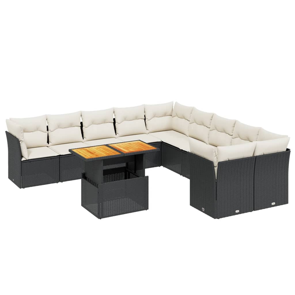 11-delige Loungeset met kussens poly rattan zwart is nu te koop bij PeponiXL, paradijselijk wonen!