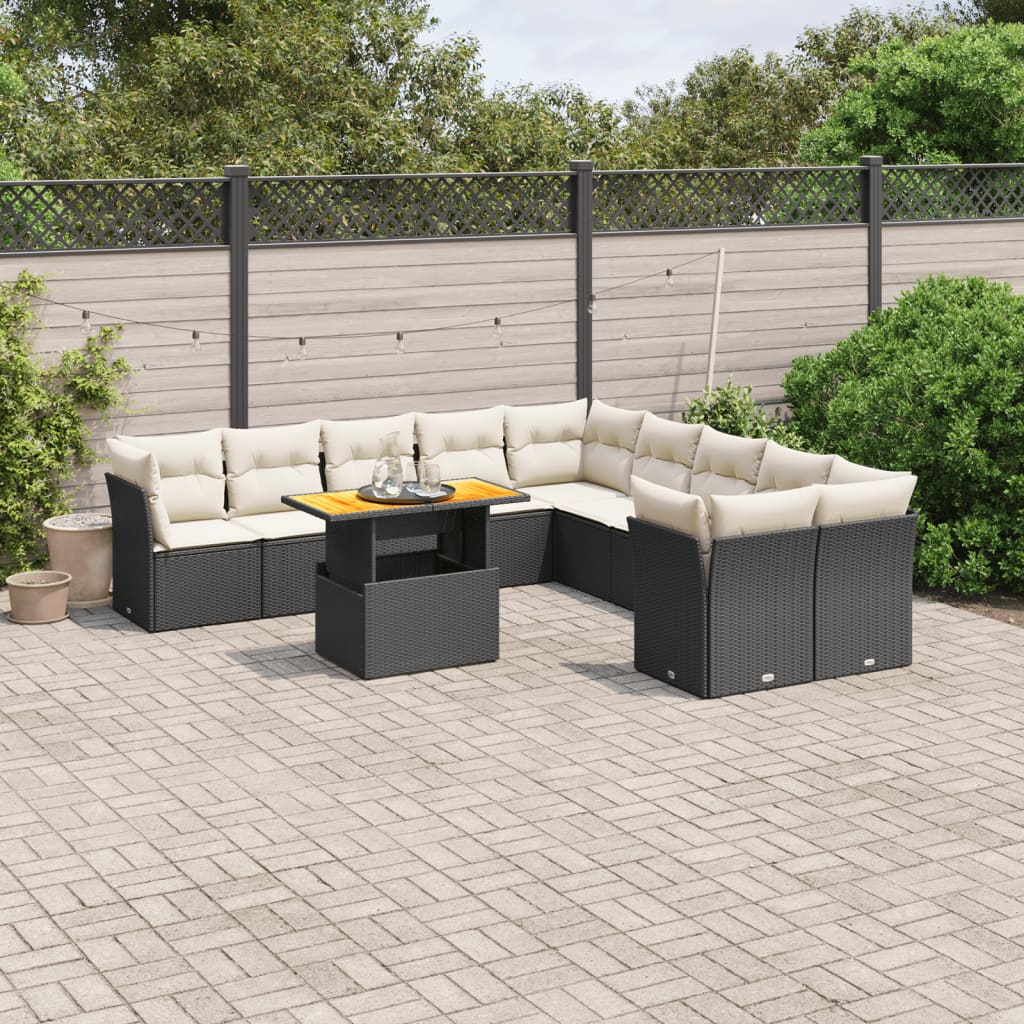 11-delige Loungeset met kussens poly rattan zwart is nu te koop bij PeponiXL, paradijselijk wonen!