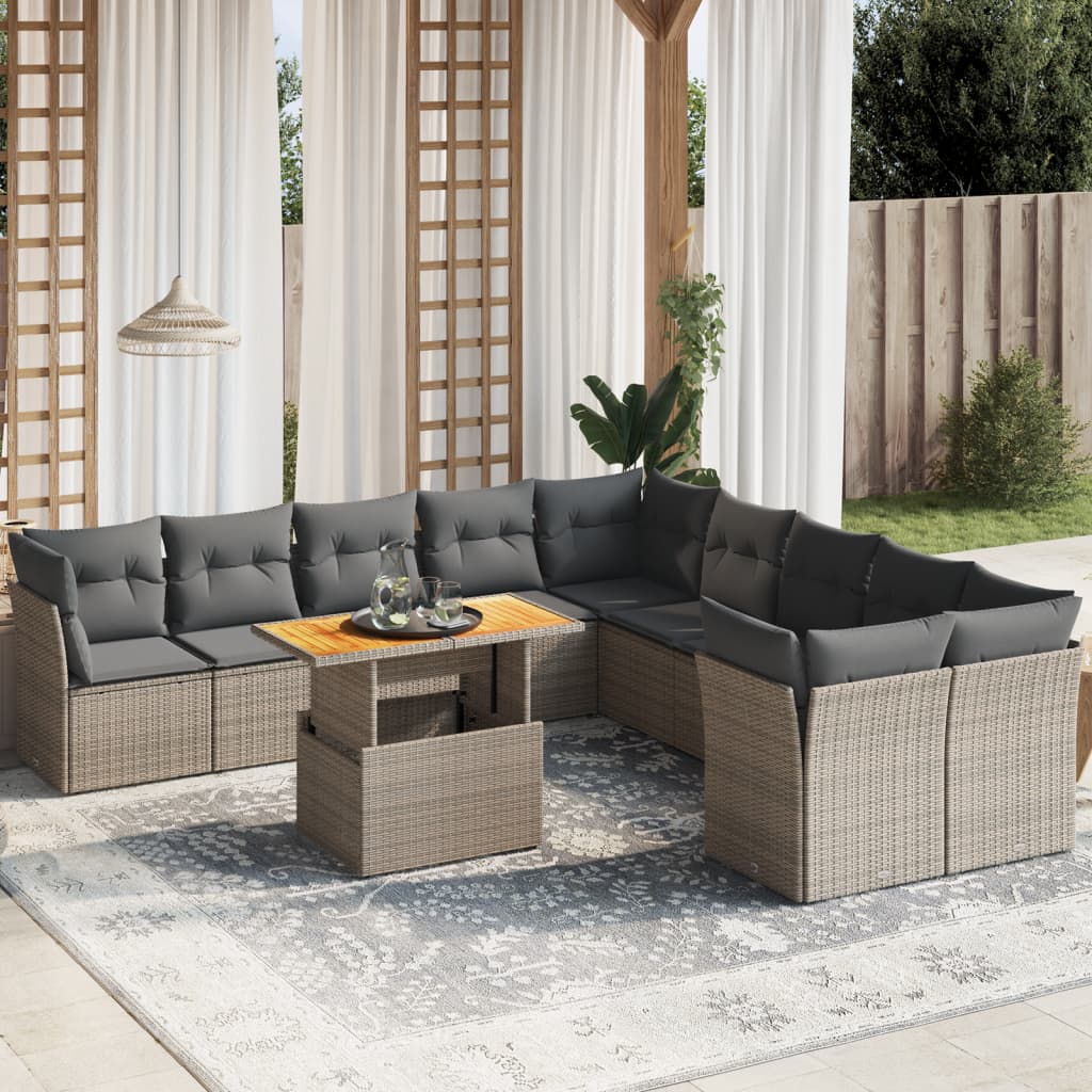 11-delige Loungeset met kussens poly rattan grijs is nu te koop bij PeponiXL, paradijselijk wonen!