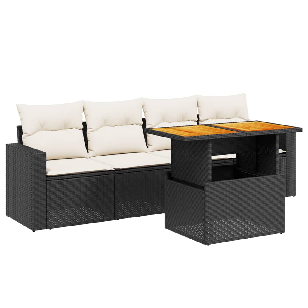 5-delige Loungeset met kussens poly rattan zwart is nu te koop bij PeponiXL, paradijselijk wonen!