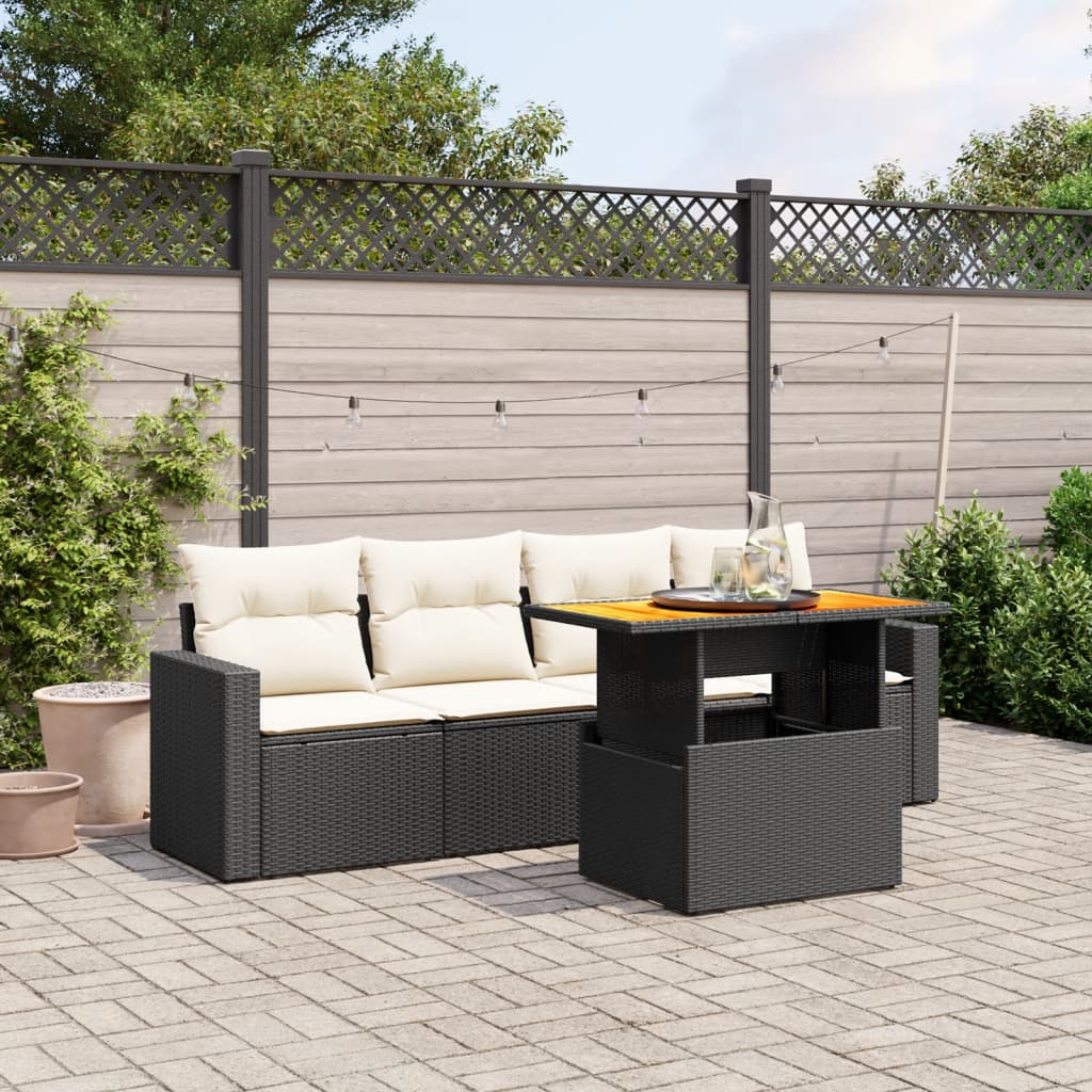 5-delige Loungeset met kussens poly rattan zwart is nu te koop bij PeponiXL, paradijselijk wonen!