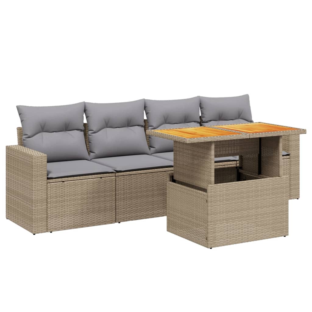 5-delige Loungeset met kussens poly rattan beige is nu te koop bij PeponiXL, paradijselijk wonen!