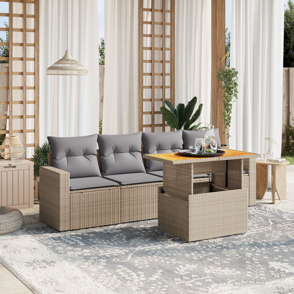 5-delige Loungeset met kussens poly rattan beige is nu te koop bij PeponiXL, paradijselijk wonen!