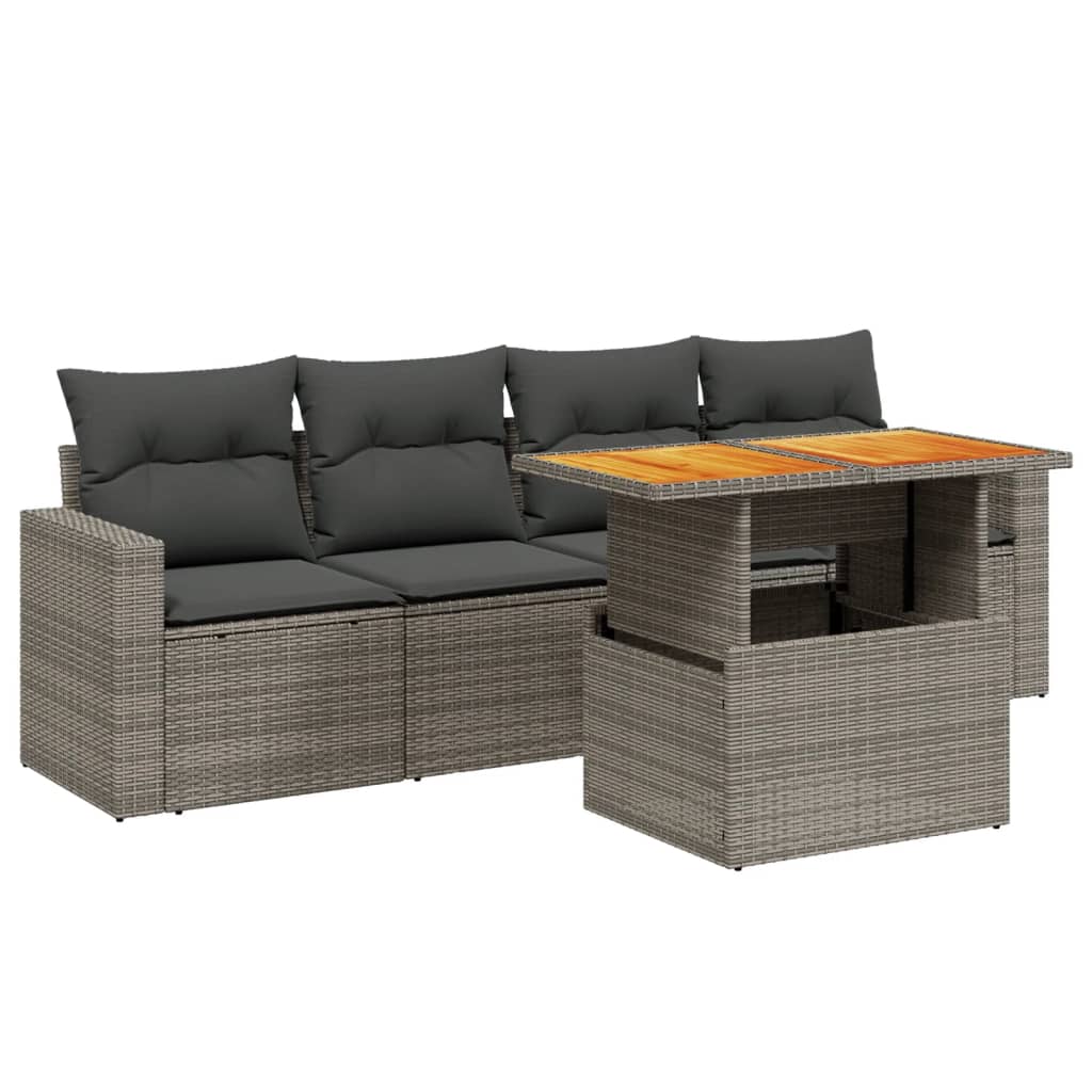 5-delige Loungeset met kussens poly rattan grijs is nu te koop bij PeponiXL, paradijselijk wonen!