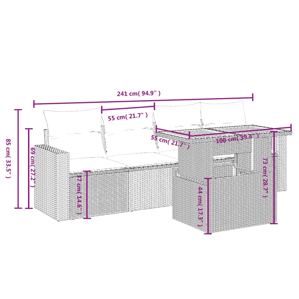 5-delige Loungeset met kussens poly rattan grijs is nu te koop bij PeponiXL, paradijselijk wonen!
