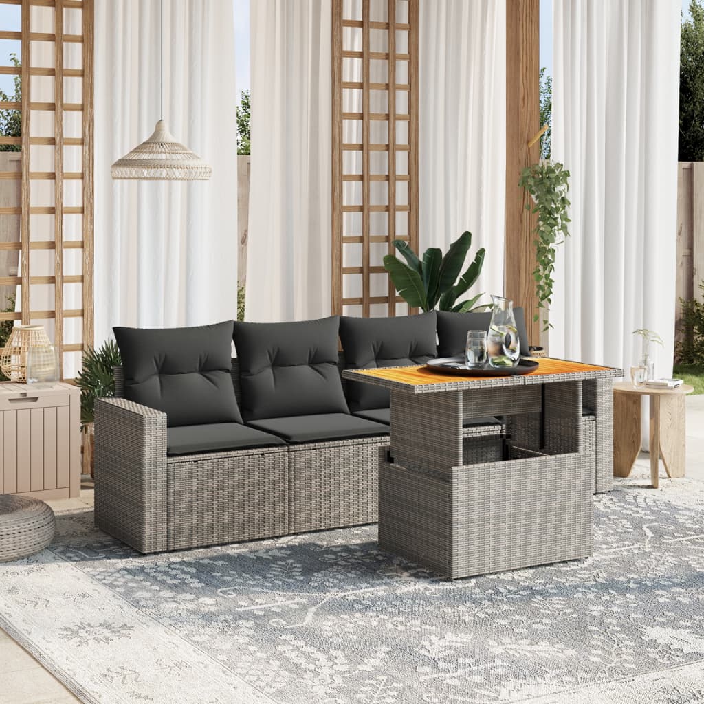 5-delige Loungeset met kussens poly rattan grijs is nu te koop bij PeponiXL, paradijselijk wonen!