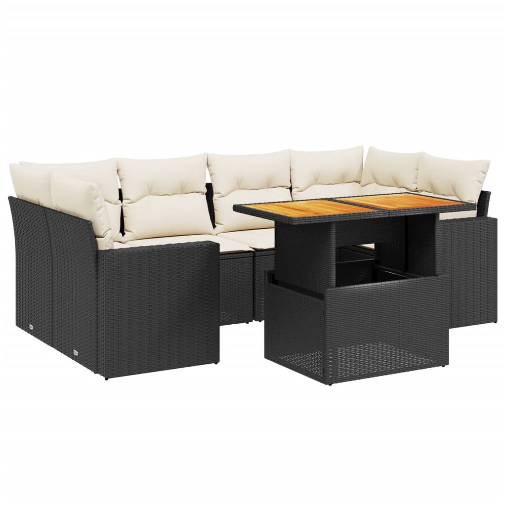 7-delige Loungeset met kussens poly rattan zwart is nu te koop bij PeponiXL, paradijselijk wonen!