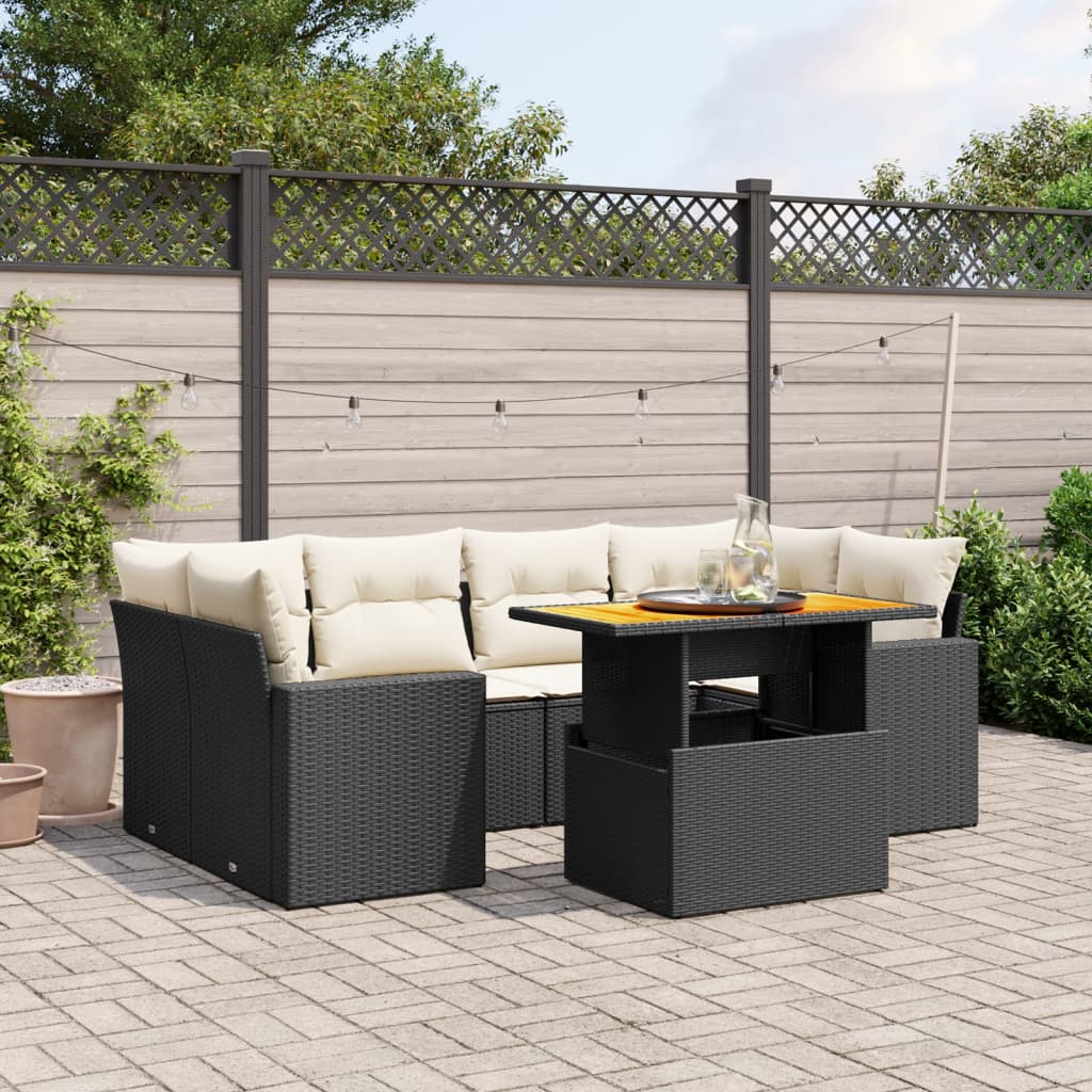 7-delige Loungeset met kussens poly rattan zwart is nu te koop bij PeponiXL, paradijselijk wonen!