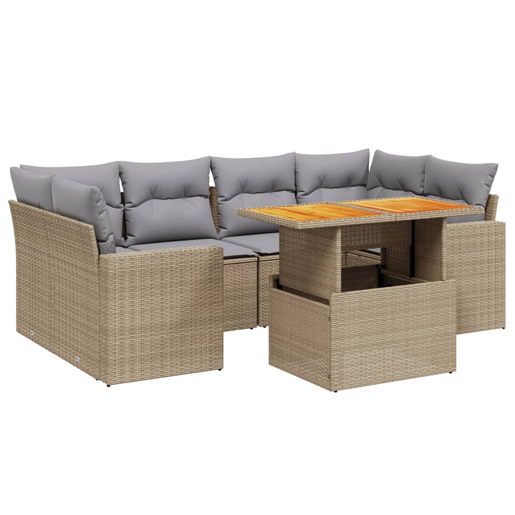 7-delige Loungeset met kussens poly rattan beige is nu te koop bij PeponiXL, paradijselijk wonen!