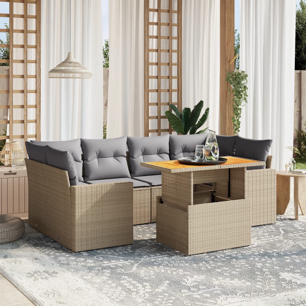 7-delige Loungeset met kussens poly rattan beige is nu te koop bij PeponiXL, paradijselijk wonen!