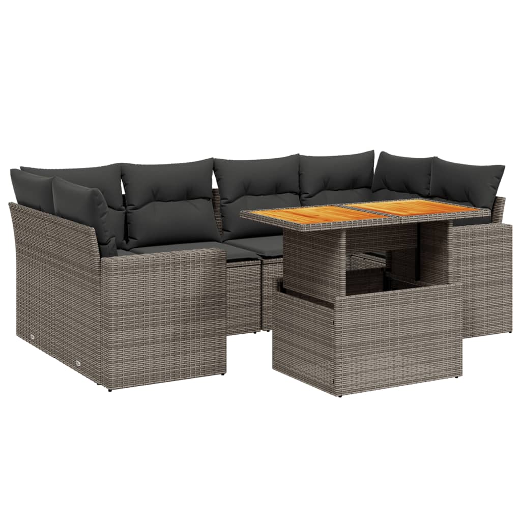 7-delige Loungeset met kussens poly rattan grijs is nu te koop bij PeponiXL, paradijselijk wonen!