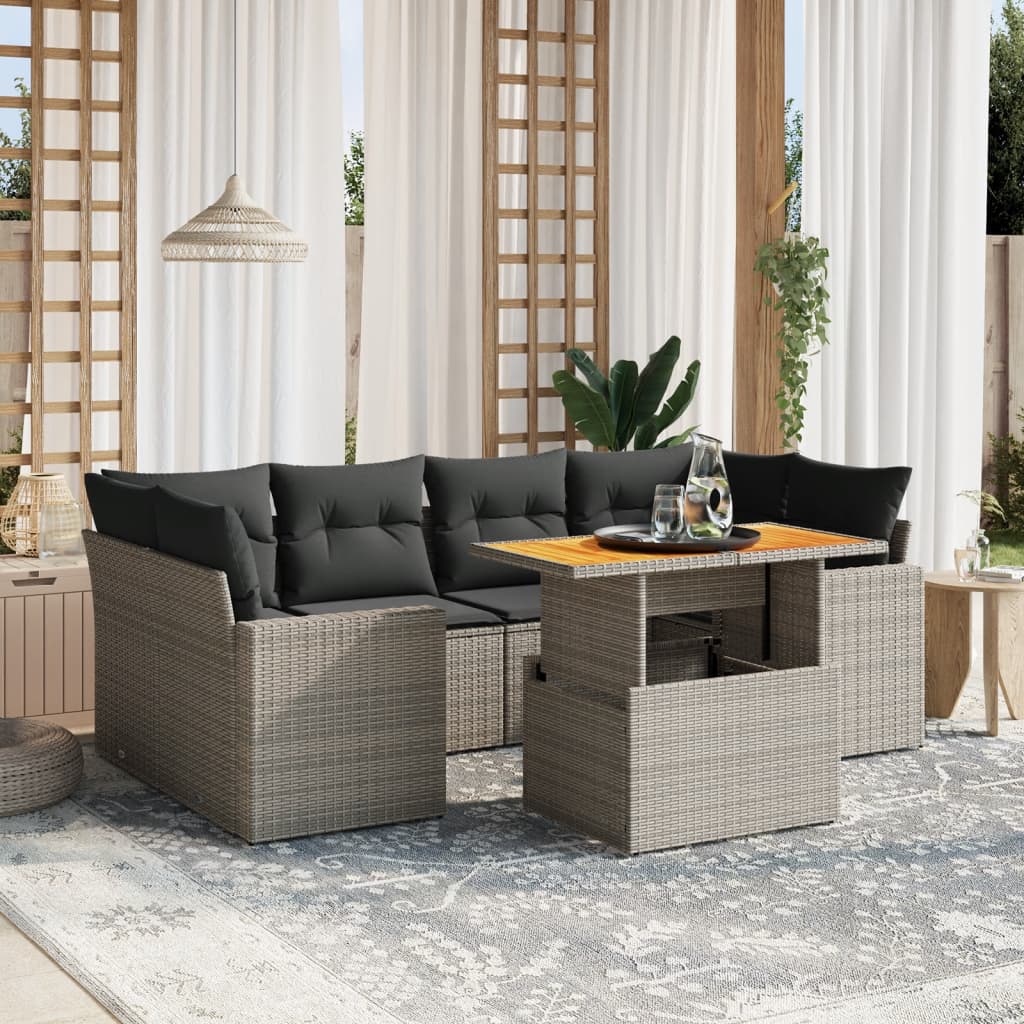 7-delige Loungeset met kussens poly rattan grijs is nu te koop bij PeponiXL, paradijselijk wonen!