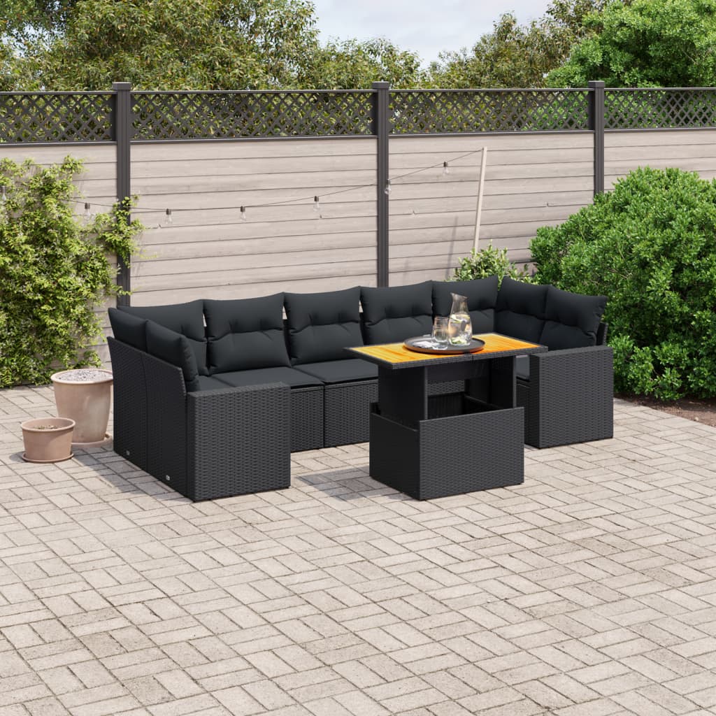 8-delige Loungeset met kussens poly rattan zwart is nu te koop bij PeponiXL, paradijselijk wonen!