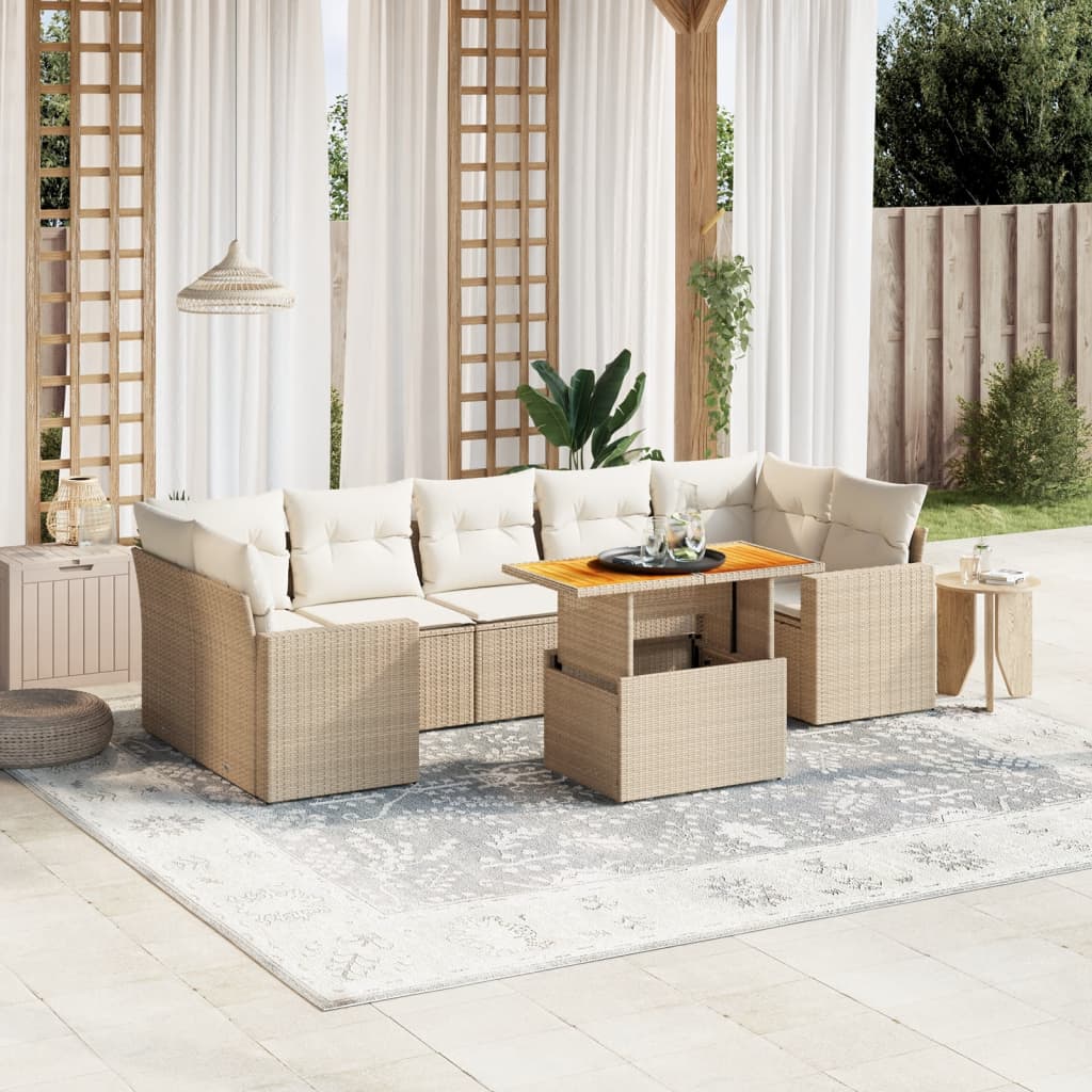 8-delige Loungeset met kussens poly rattan beige is nu te koop bij PeponiXL, paradijselijk wonen!