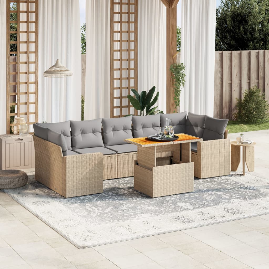 8-delige Loungeset met kussens poly rattan beige is nu te koop bij PeponiXL, paradijselijk wonen!