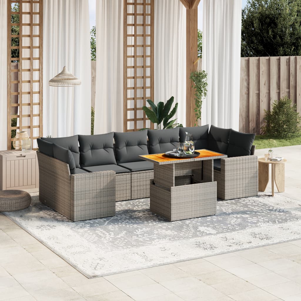 8-delige Loungeset met kussens poly rattan grijs is nu te koop bij PeponiXL, paradijselijk wonen!