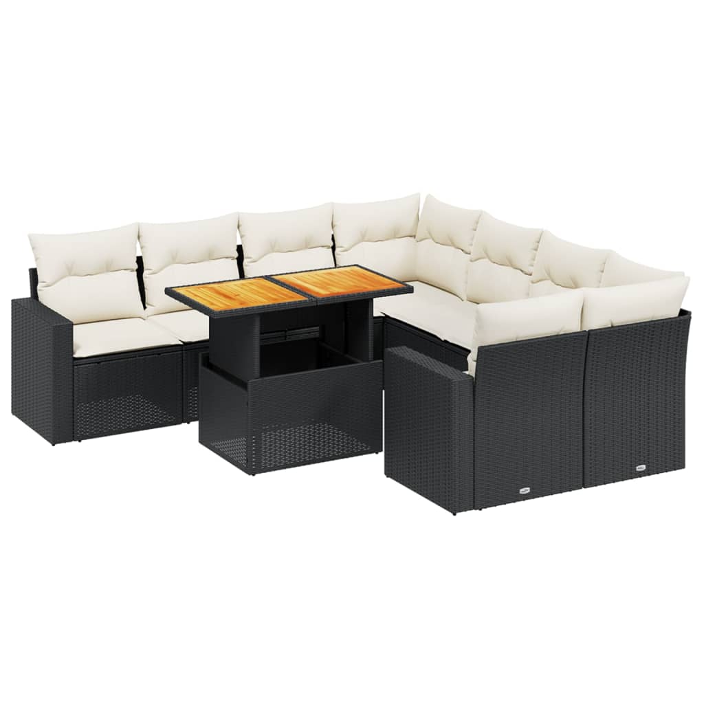 9-delige Loungeset met kussens poly rattan zwart is nu te koop bij PeponiXL, paradijselijk wonen!