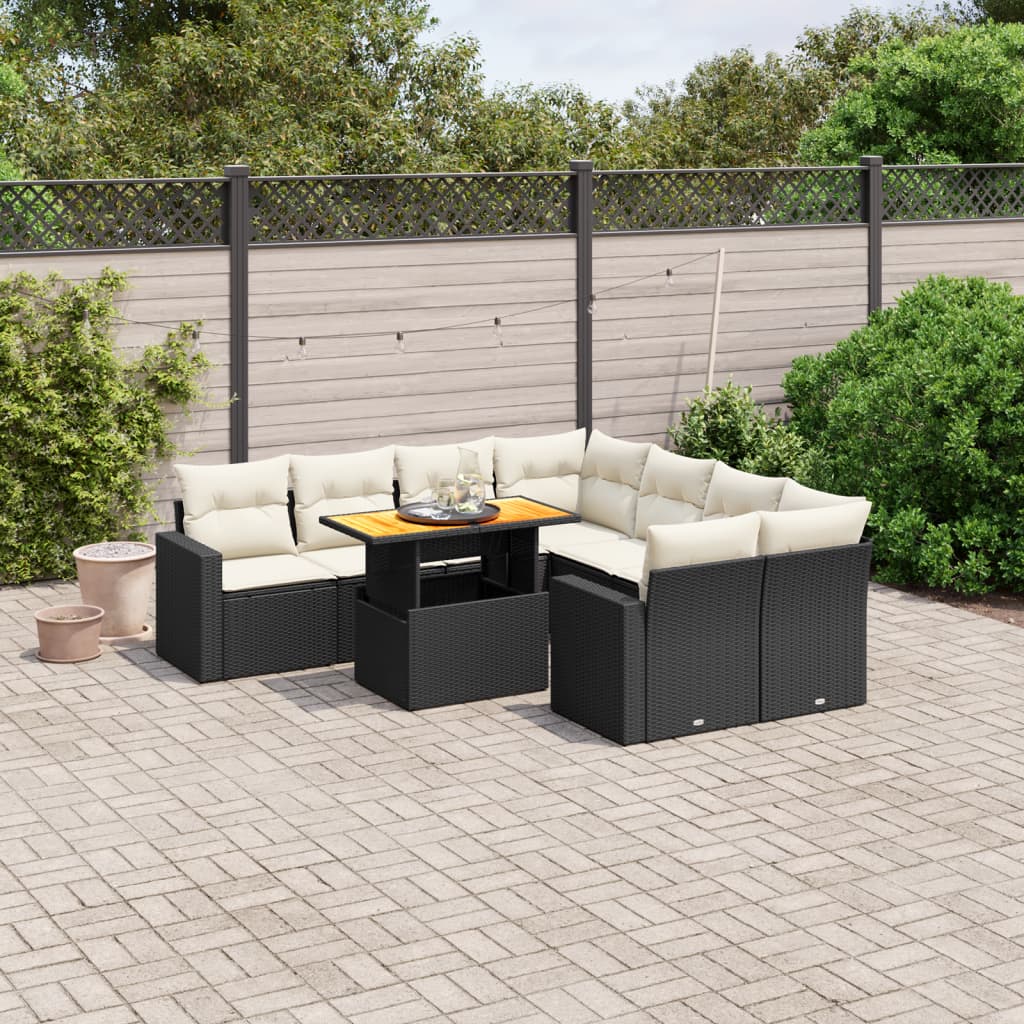 9-delige Loungeset met kussens poly rattan zwart is nu te koop bij PeponiXL, paradijselijk wonen!