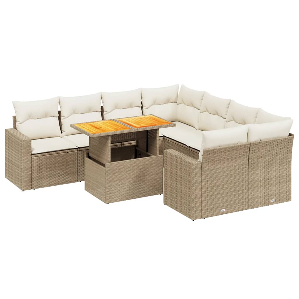 9-delige Loungeset met kussens poly rattan beige is nu te koop bij PeponiXL, paradijselijk wonen!