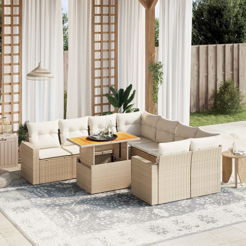 9-delige Loungeset met kussens poly rattan beige is nu te koop bij PeponiXL, paradijselijk wonen!