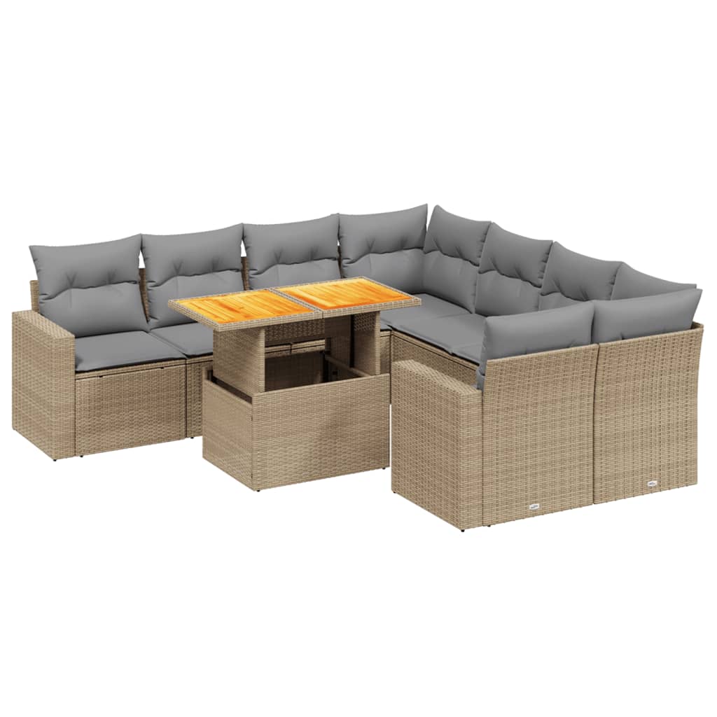 9-delige Loungeset met kussens poly rattan beige is nu te koop bij PeponiXL, paradijselijk wonen!