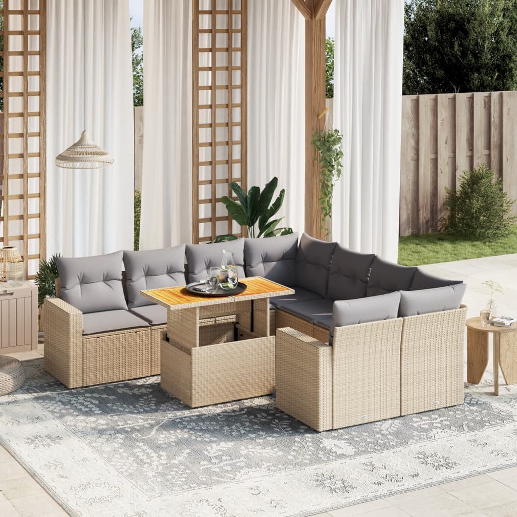 9-delige Loungeset met kussens poly rattan beige is nu te koop bij PeponiXL, paradijselijk wonen!