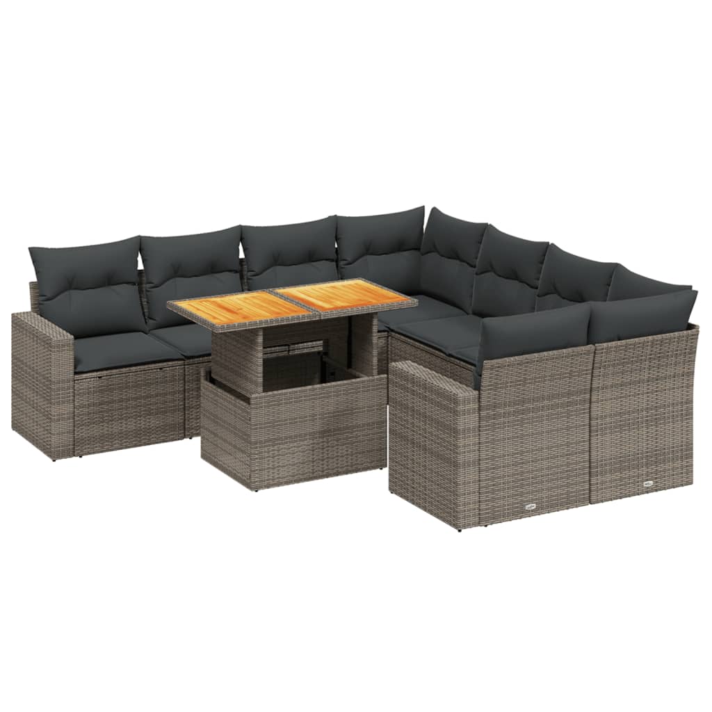 9-delige Loungeset met kussens poly rattan grijs is nu te koop bij PeponiXL, paradijselijk wonen!