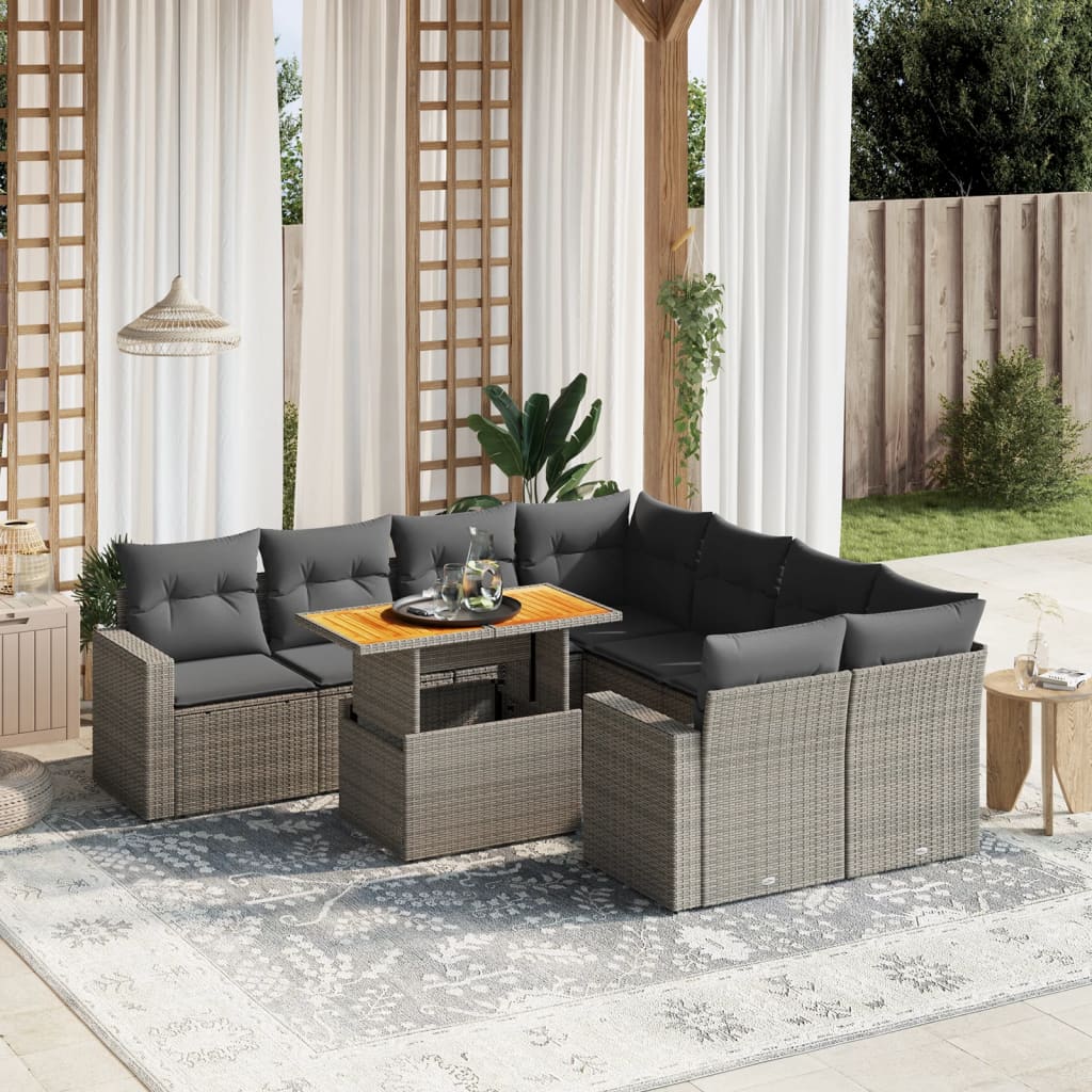 9-delige Loungeset met kussens poly rattan grijs is nu te koop bij PeponiXL, paradijselijk wonen!