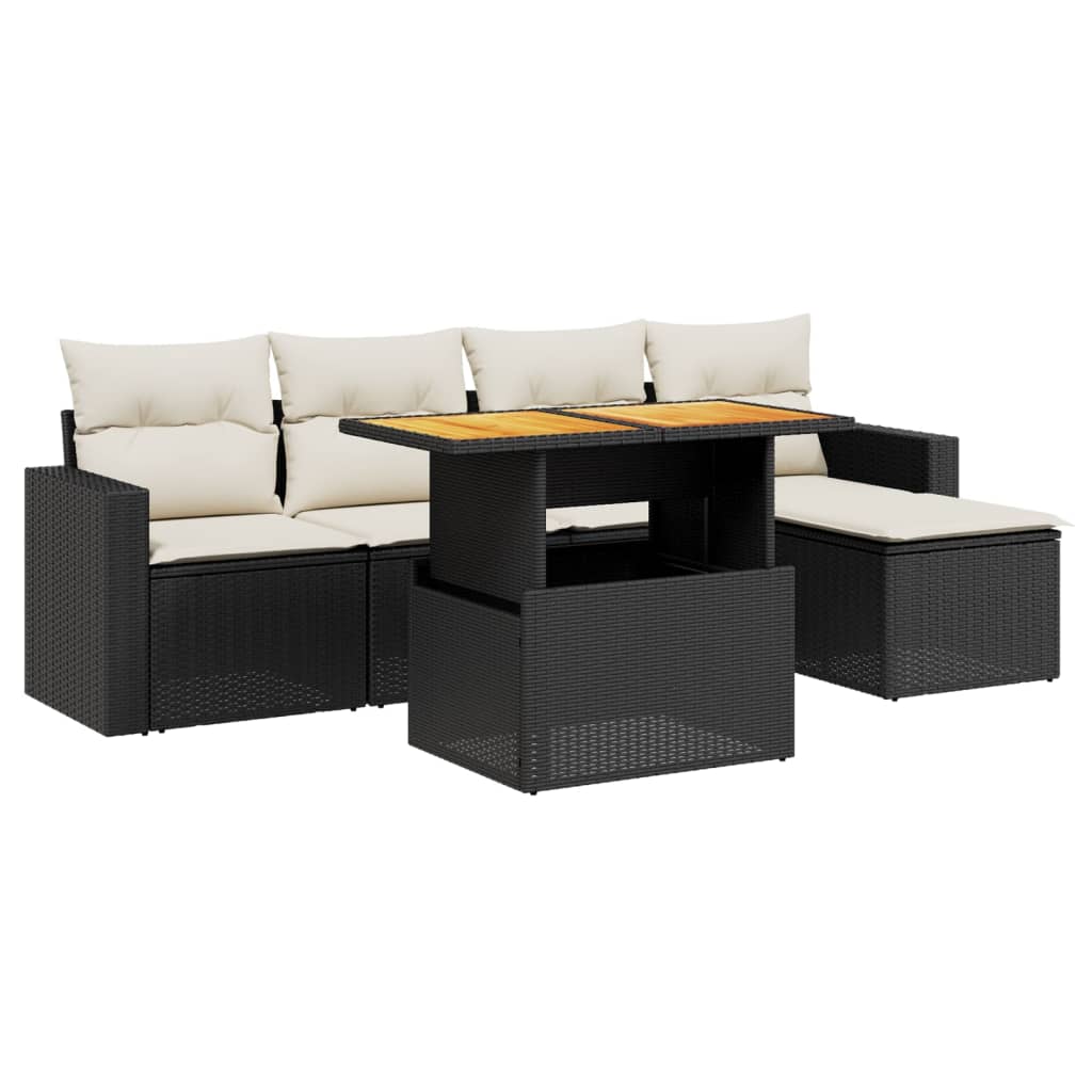 6-delige Loungeset met kussens poly rattan zwart is nu te koop bij PeponiXL, paradijselijk wonen!