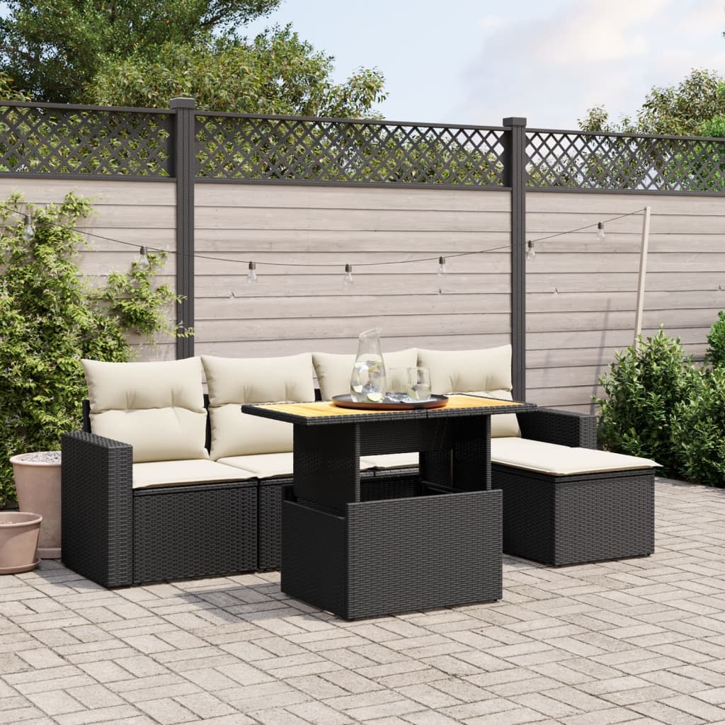 6-delige Loungeset met kussens poly rattan zwart is nu te koop bij PeponiXL, paradijselijk wonen!
