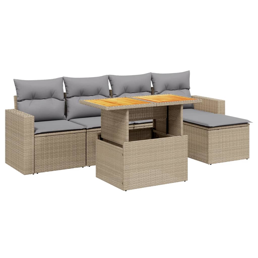 6-delige Loungeset met kussens poly rattan beige is nu te koop bij PeponiXL, paradijselijk wonen!