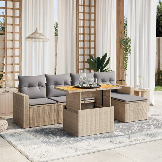6-delige Loungeset met kussens poly rattan beige is nu te koop bij PeponiXL, paradijselijk wonen!