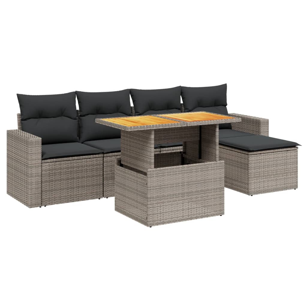6-delige Loungeset met kussens poly rattan grijs is nu te koop bij PeponiXL, paradijselijk wonen!