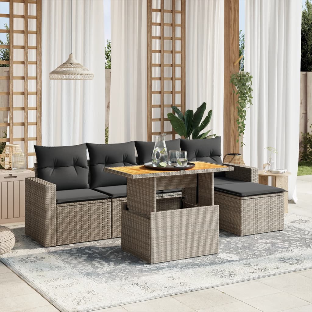 6-delige Loungeset met kussens poly rattan grijs is nu te koop bij PeponiXL, paradijselijk wonen!