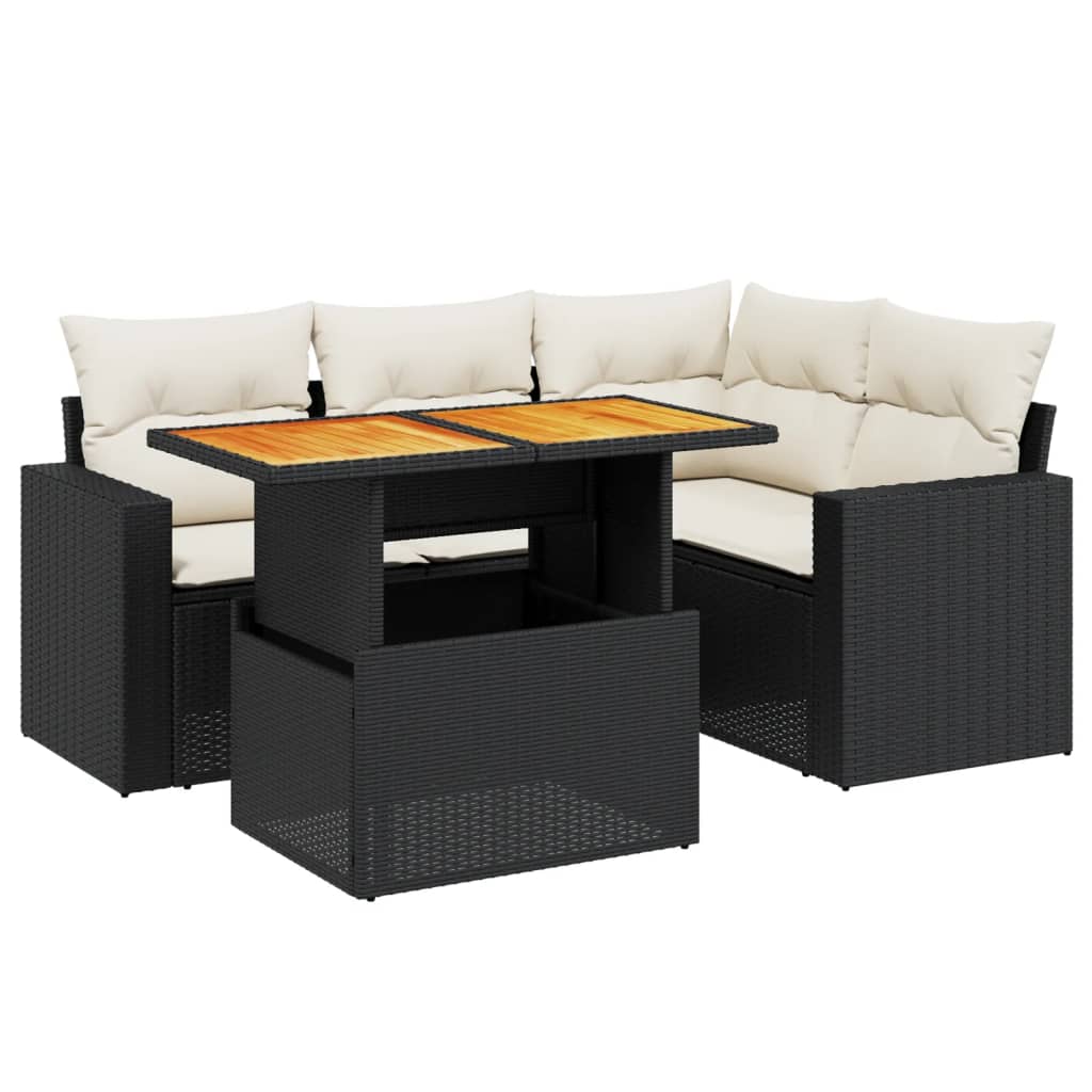 5-delige Loungeset met kussens poly rattan zwart is nu te koop bij PeponiXL, paradijselijk wonen!