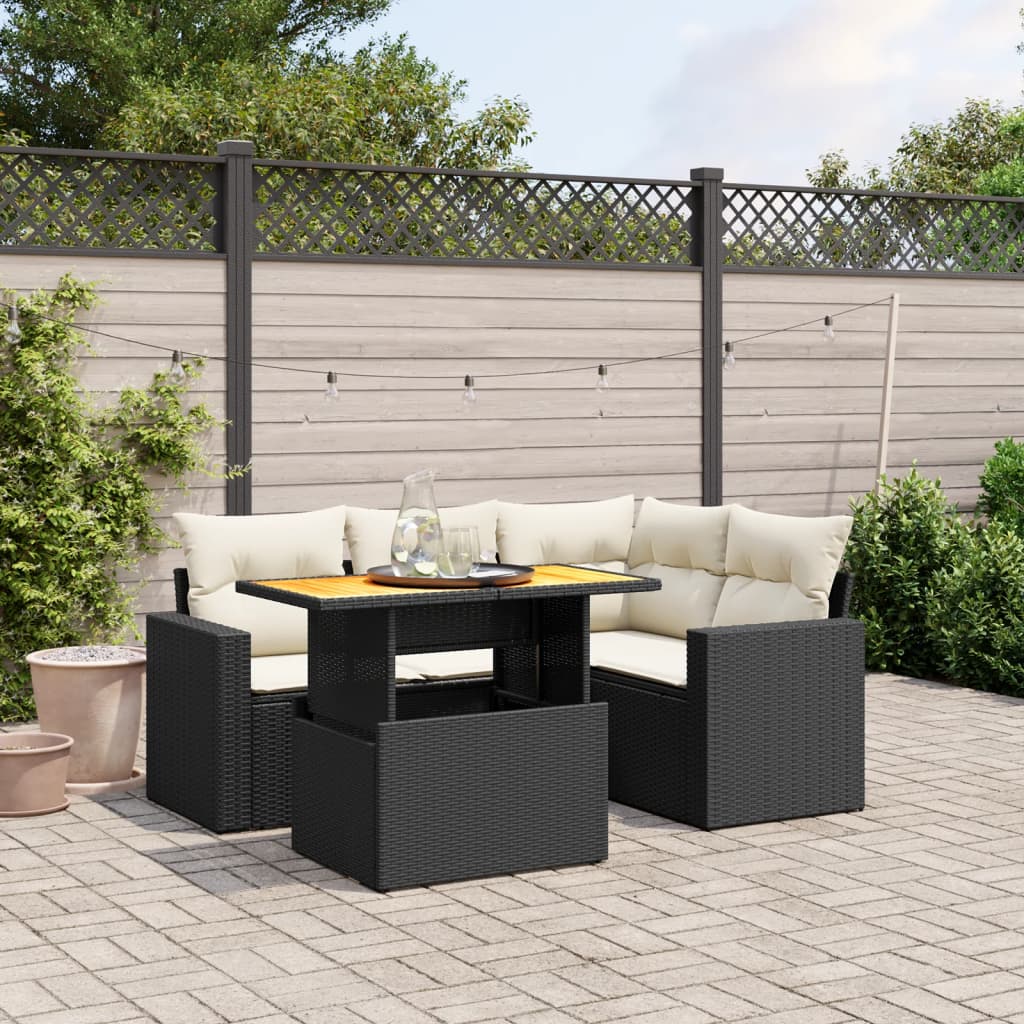 5-delige Loungeset met kussens poly rattan zwart is nu te koop bij PeponiXL, paradijselijk wonen!