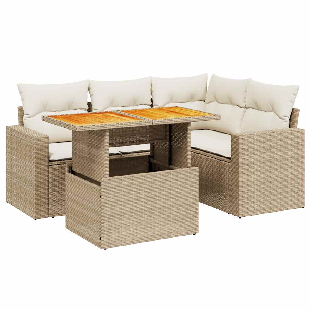 5-delige Loungeset met kussens poly rattan beige is nu te koop bij PeponiXL, paradijselijk wonen!