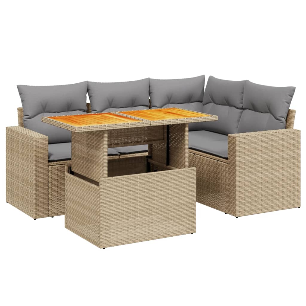 5-delige Loungeset met kussens poly rattan beige is nu te koop bij PeponiXL, paradijselijk wonen!