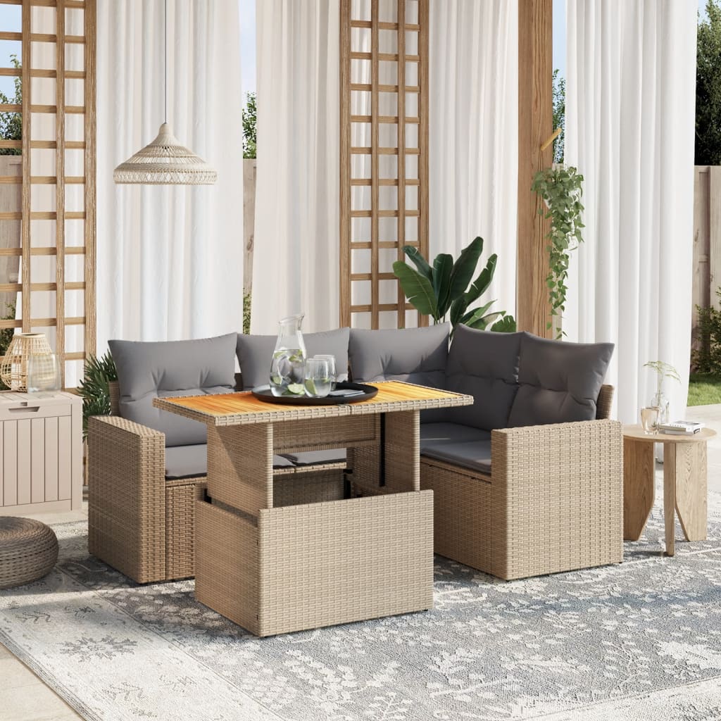 5-delige Loungeset met kussens poly rattan beige is nu te koop bij PeponiXL, paradijselijk wonen!